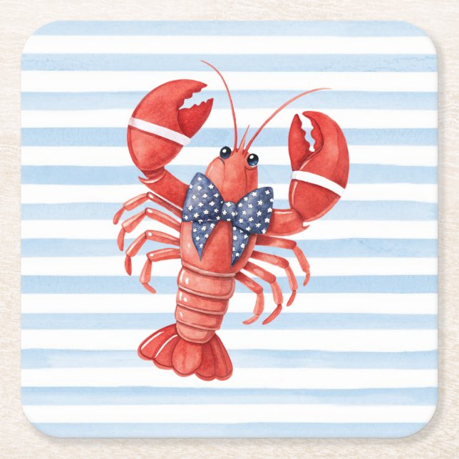 Sommarhummer med båge och ränder underlägg papper kvadrat (Framsidan)