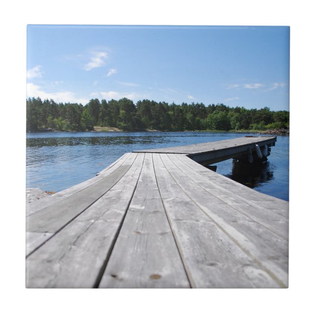Sommaridyll på en ensam svensk fjord kakelplatta (Framsidan)
