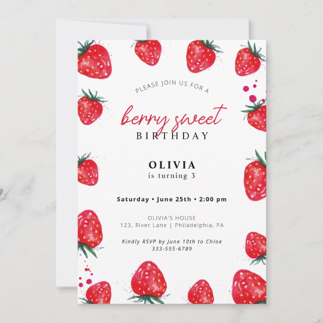 Sommarinbjudan till Berry Sweet Birthday Vår Inbjudningar (Framsida)