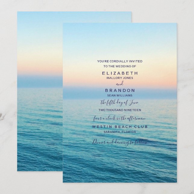 Sommarinbjudan till bröllopsbröllop i Himlar Inbjudningar (Fram/baksida)