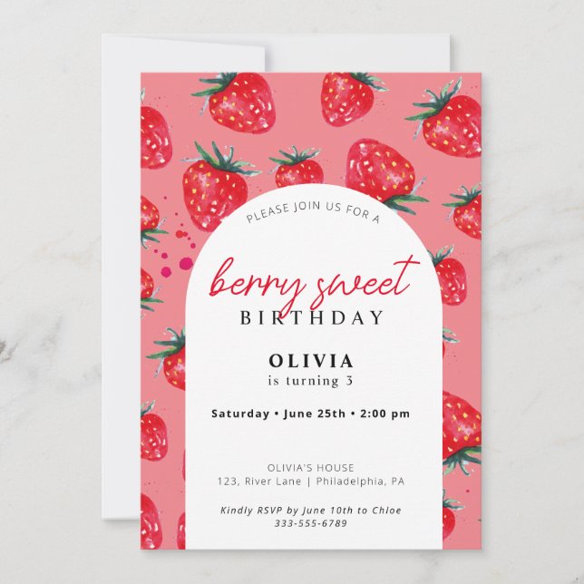 Sommarinbjudan till GirlyBerry Sweet Birthday Vår Inbjudningar (Framsida)