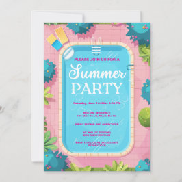 Sommarinbjudan till Party Blue Rosa Bassäng Inbjudningar