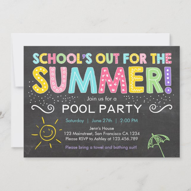 Sommarinbjudan till Skolor i Party Bassäng Party Inbjudningar (Framsida)