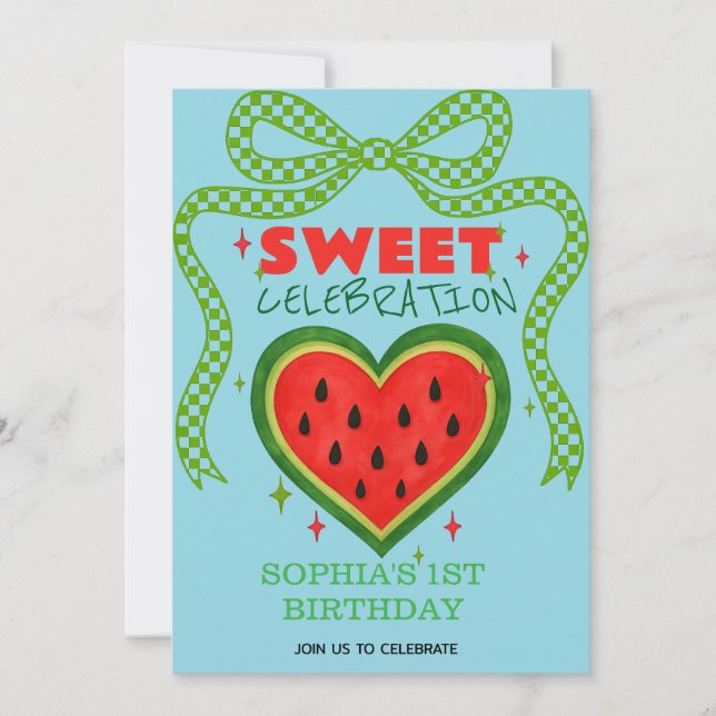 Sommarinbjudan till Sweet Watermelon Ribbon Inbjudningar (Framsida)