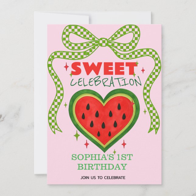 Sommarinbjudan till Sweet Watermelon Ribbon Inbjudningar (Framsida)