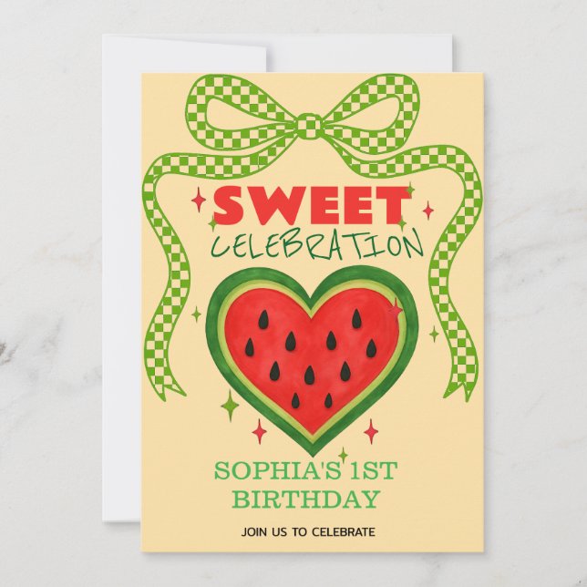Sommarinbjudan till Sweet Watermelon Ribbon Inbjudningar (Framsida)