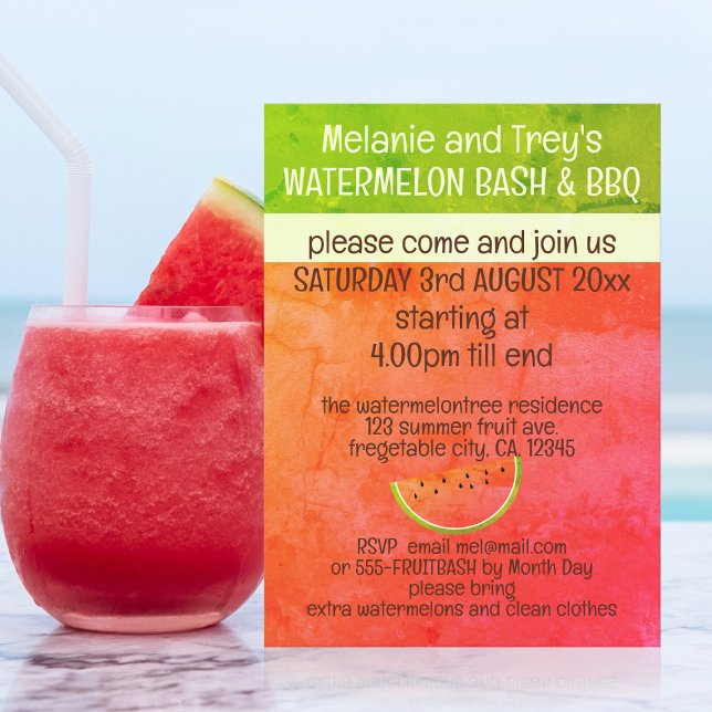 Sommarinbjudan till Watermelon Bash Party Inbjudningar (Just add your details an bash a watermelon!)