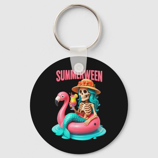 Sommarinterpolerad Sjöjungfru Skeleton Flamingo Ha Nyckelring (Framsida)
