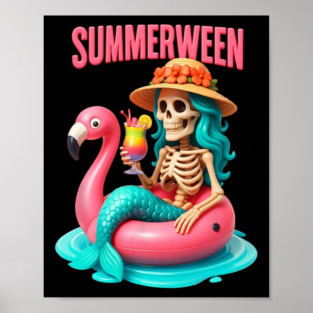 Sommarinterpolerad Sjöjungfru Skeleton Flamingo Ha Poster (Framsidan)