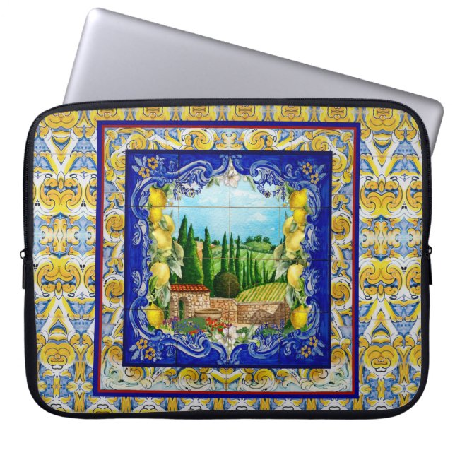 Sommaritalian Majolica Blue tiles citrus Laptop Fodral (Framsidan)