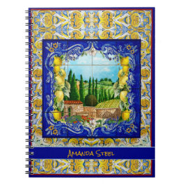 Sommaritalian Majolica blue tiles citrus monogram Anteckningsbok