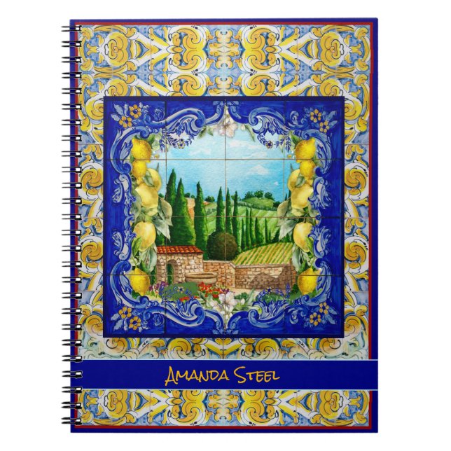 Sommaritalian Majolica blue tiles citrus monogram Anteckningsbok (Framsidan)