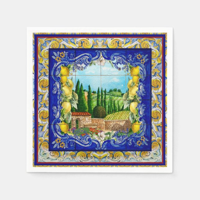 Sommaritalian Majolica Blue tiles citrus Pappersservett (Framsidan)