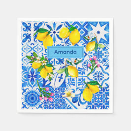 Sommarjolica blå siciliansk citrus Medelhavet Pappersservett