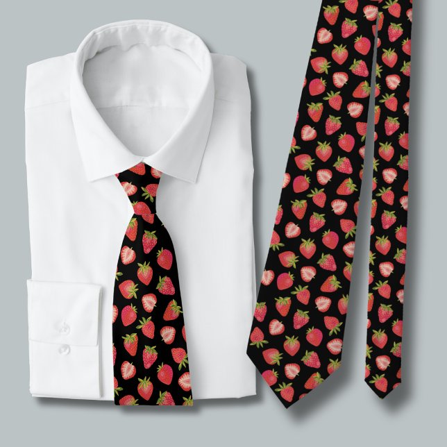 Sommarjordbärs Mönster Slips (Strawberry pattern tie on black)