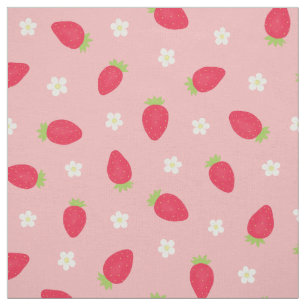 Sommarjordgubbar på rosa (medelstor skala) tyg