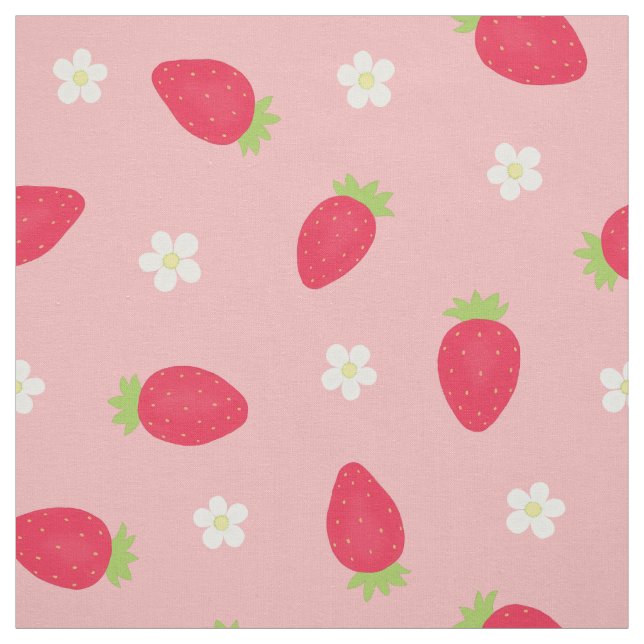 Sommarjordgubbar på rosa (stor skala) tyg (Provkarta)