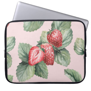 Sommarjordgubbar: Rosa av vattenfärg Laptop Fodral