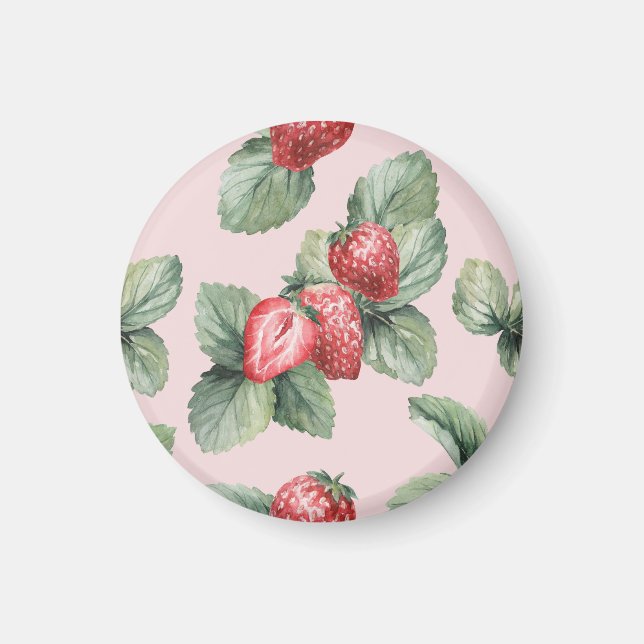 Sommarjordgubbar: Rosa av vattenfärg Magnet (Framsidan)