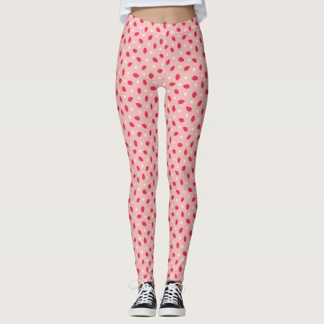 Sommarjordgubbar Rosa Leggings (Framsida)