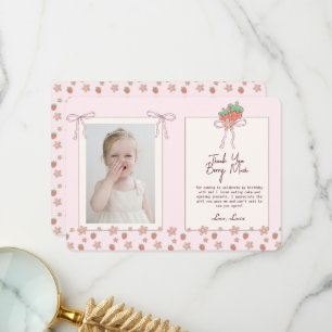 Sommarjordgubbar Rosa Ribbon Tack Kort