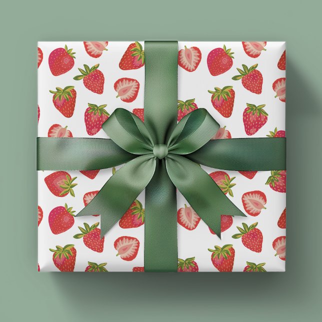 Sommarjordgubbsbär Mönster Presentpapper (Strawberry wrapping paper rolls  for baby shower, kid parties or girls birthday.)