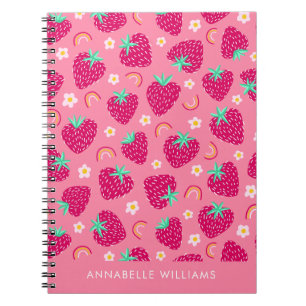 Sommarjordgubbsregnbåge och daisy anteckningsbok