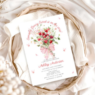 Sommarjordgubbsskor Rosa Bow Baby Shower Inbjudningar