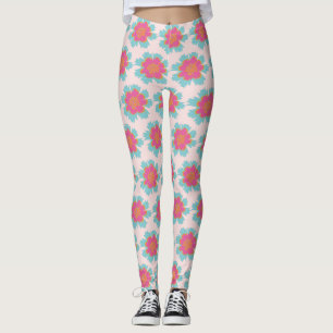 Sommarkänsla rosa och blått blommönster leggings