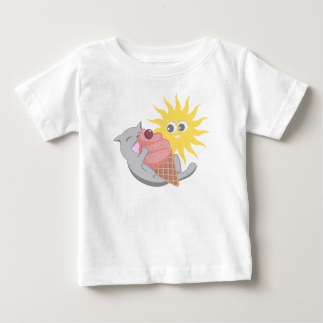 Sommarkatt som äter glass t shirt (Framsida)