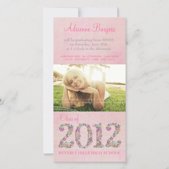 Sommarklass för Studenten 2012-fotokort med Blomma Meddelande (Framsida)