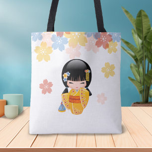 SommarKokeshi docka - gul KimonoGeishaflicka Tygkasse