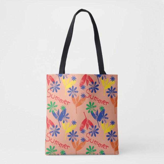 Sommarkollage med färgfull contemporary blommigt m tygkasse (Framsida)