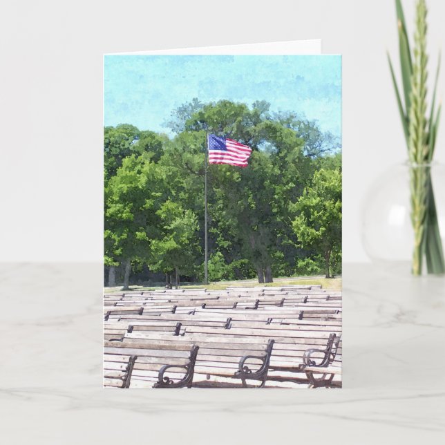 SOMMARKORT: Sjö Harriet, "Benches & Flagga"_ Card Kort (Framsida)