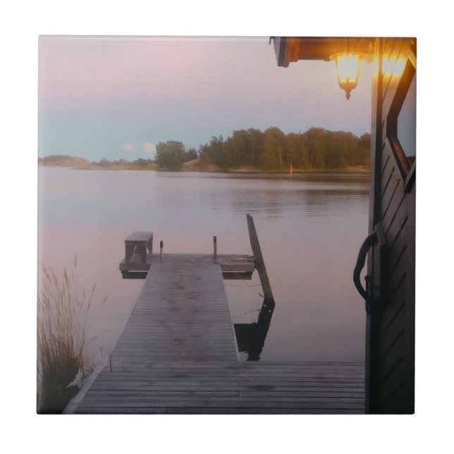 Sommarkväll i den svenska skärgården kakelplatta (Framsidan)