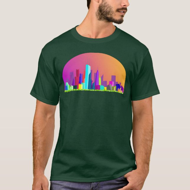 Sommarkväll stadssilhuett flicka t shirt (Framsida)