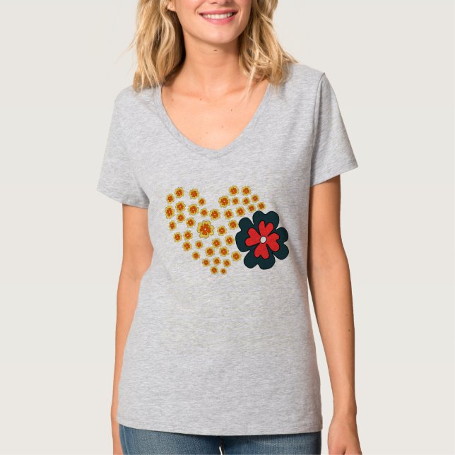 Sommarkvinnans Daisy Flower Heart T Shirt (Framsida)