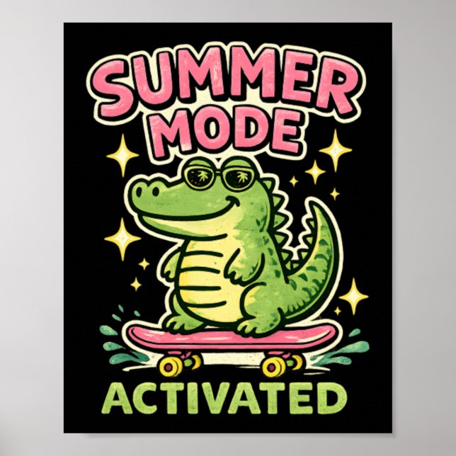 Sommarläge Aktiverat Söt Alligator Konst Poster (Framsidan)