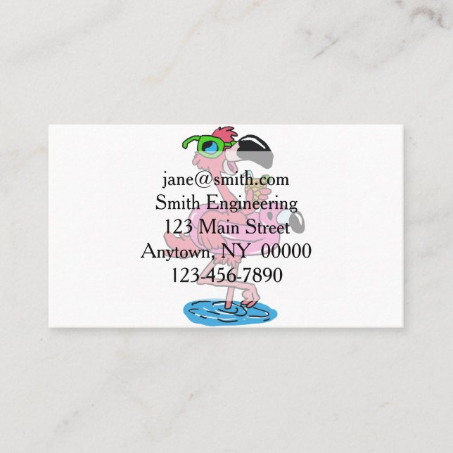 Sommarlamingo-tecknad| välj bakgrund färg visitkort (Framsida)