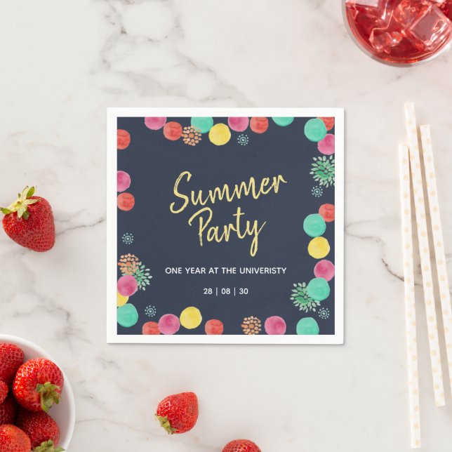 Sommarlampioninbjudan: Square Sticker, Party Pappersservett (Insitu)