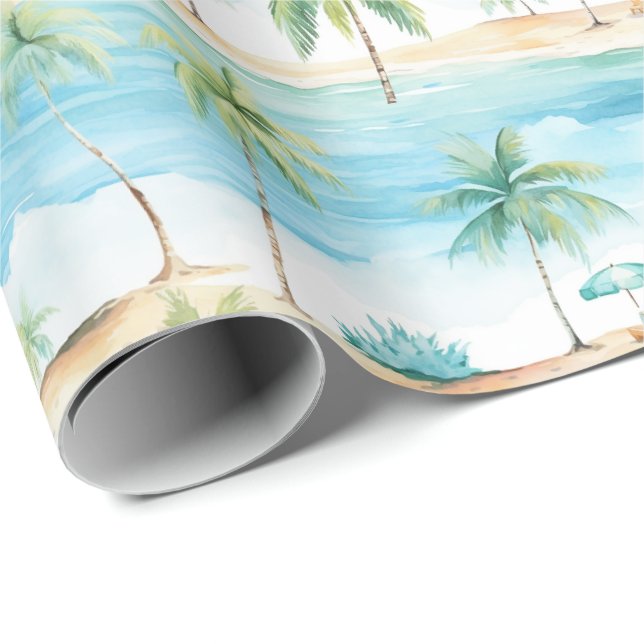 Sommarlov Strand Palmträd - Presentpapper (Rullad Hörn)