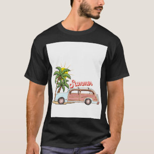 Sommarlov Strandstämning Retro Bil & Palmträd T Shirt