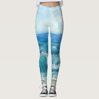 Sommarmålning, blått vågar, akrylmålning... sjölan leggings