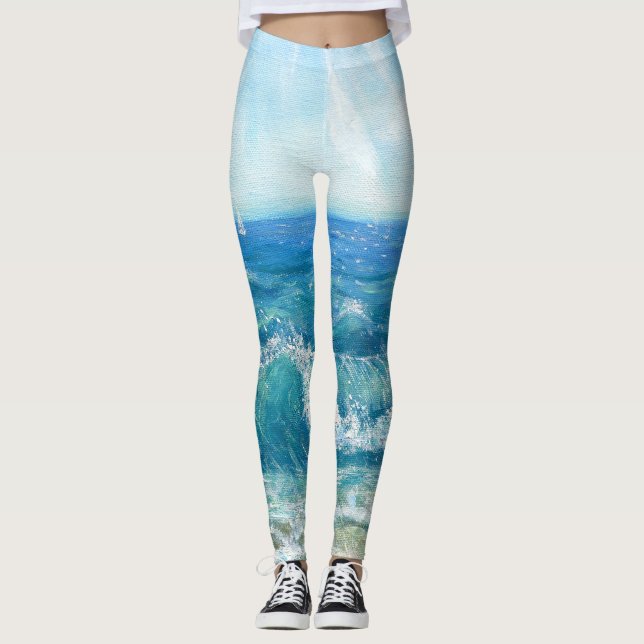 Sommarmålning, blått vågar, akrylmålning... sjölan leggings (Framsida)