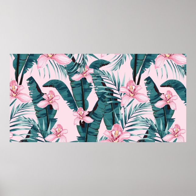 Sommarmålning i tropik sömlös mönster med handflat poster (Framsidan)