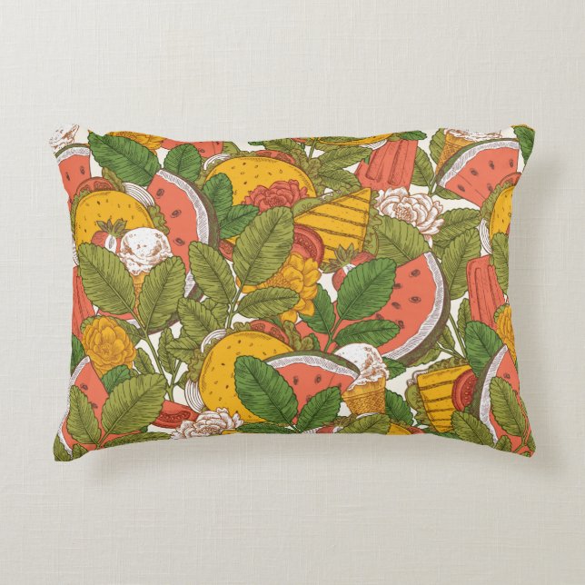 Sommarmat, sömlös mönster. Sanwiches, glass  Prydnadskudde (Framsidan)