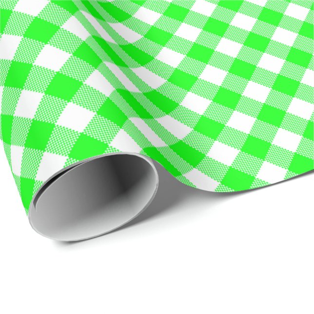 Sömmarmatchning: Grönt i White Gingham Wrapping Pa Presentpapper (Rullad Hörn)
