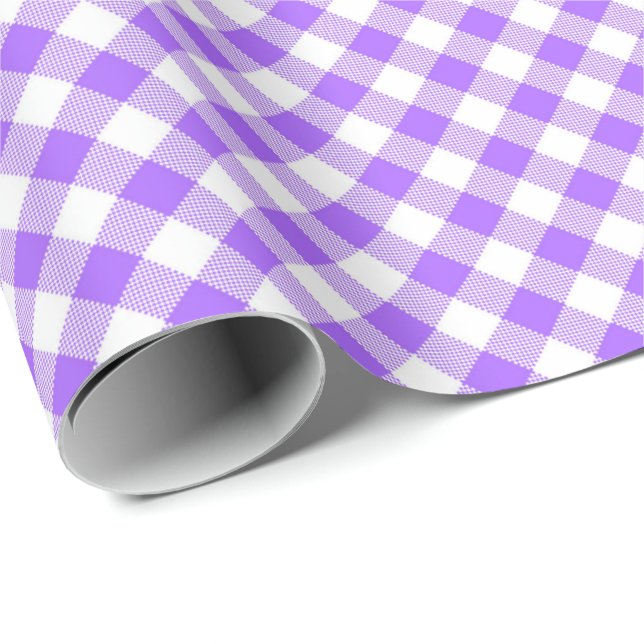 Sömmarmatchning: Lila n White Gingham Wrapping Pap Presentpapper (Rullad Hörn)