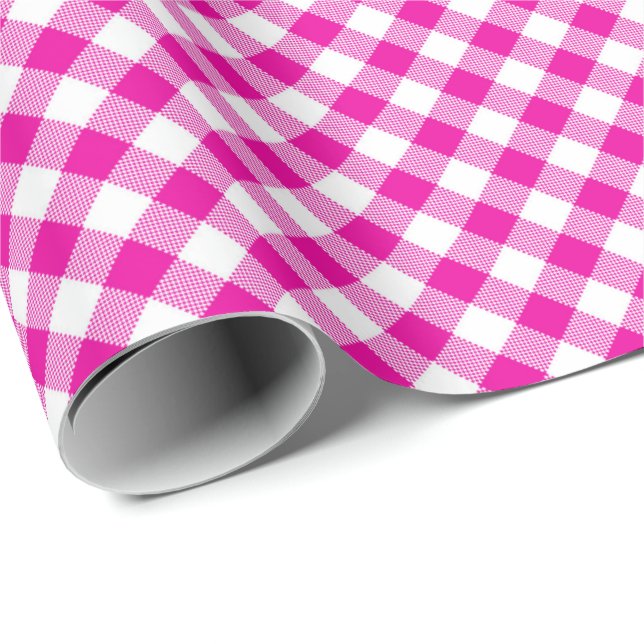 Sömmarmatchning: Rosa och White Gingham Wrapping P Presentpapper (Rullad Hörn)
