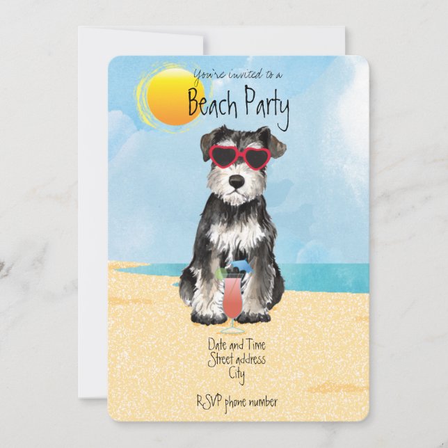 Sommarminister Schnauzer Beach Party-inbjudan Julkort (Framsida)
